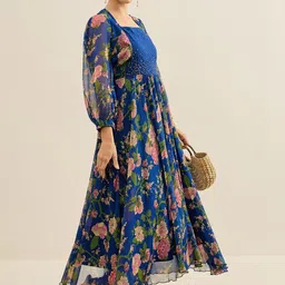 Antheaa Floral Print Chiffon A-Line Midi Dress image 3