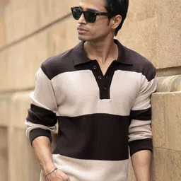 Powerlook SS25 Men Striped Polo Collar Cotton T-shirt-picture-10