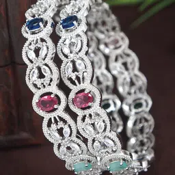 Anouk Set Of 2 Silver-Plated American Diamond Studded Bangles-picture-45