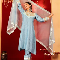 Ragavi Women Regular Kurta with Trousers & With Dupatta image 5