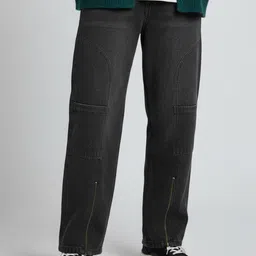 glitchez Men Mid-Rise Baggy Fit Pure Cotton Jeans with Zip at Hem-image-17