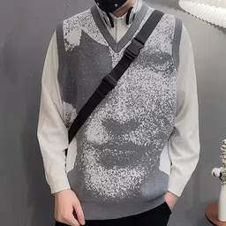 StyleCast x Revolte Printed V-Neck Longline Sweater Vest With Applique Detail image 3