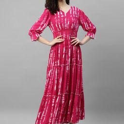 Krunal Raiyani Women Tie and Dye Printed V neck Maxi Dress-picture-46