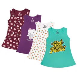 CLAP Girl's Pack Of 4 Graphic Printed Sleeveless Cotton A-Line Dress-picture-33