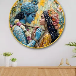 SAF Blue & Yellow Lord Krishna Printed Wall Art-picture-35