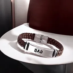 M Men Style Leather Silver-Plated I Love You Dad Braided Wraparound Bracelet-picture-39