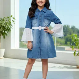 Naughty Ninos Embroidered Bell Sleeve Denim Fit & Flare Dress-image-40