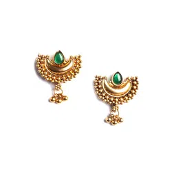 StileAdda Gold Plated Green Stone Studded Half Moon Necklace with Earrings image 5