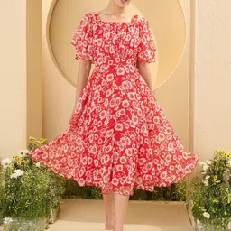 Antheaa Women Flared Sleeve Printed Fit and Flare Midi Dress-picture-21