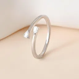 TOUCH925 Silver-Plated Cubic Zirconia Stone-Studded Adjustable Finger Ring-picture-15