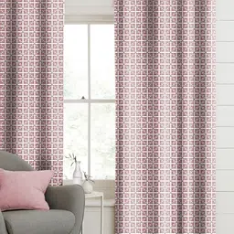 CASABLEU Peach-Coloured Set of 2 Geometric Room Darkening Door Curtain-picture-1