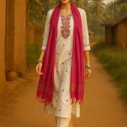 Tulsattva Women Ethnic Motif Embroidered Thread Work Kurta with Trousers & Dupatta image 3