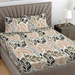 FABINALIV White & Green Floral 300 TC King Bedsheet with 2 Pillow Covers-picture-14