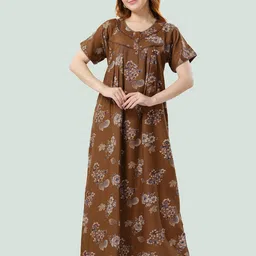 Cloud Soft Floral Printed Round Neck Maxi Nightdress-image-10