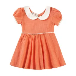BAESD Girls Peter Pan Collar Puff SleevesPure Cotton Fit & Flared Dress-image-1