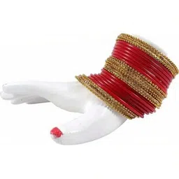 Shasmi Set Of 40 Red Glass Artificial Stones & Beads Bangle-picture-30