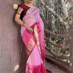 KALINI Tie and Dye Zari Organza Leheriya Saree image 2