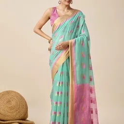 HEER FASHION Woven Design Solid Border Banarasi Saree With Blouse-picture-10