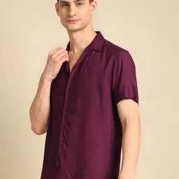 Voroxy Men Smart Cuban Collar Solid  Casual Shirt image 3