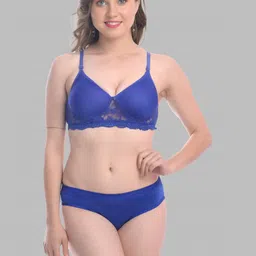 samvar Women Blue Cotton Bra Panty Set for Lingerie Set Undergarments Pack of 1-picture-16
