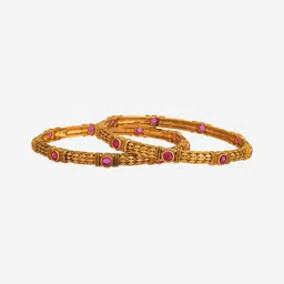 Kushal's Fashion Jewellery Set Of 2 Gold-Plated Ruby Studded Ethnic Antique Bangles image 4