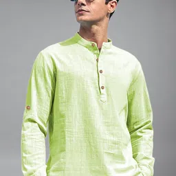 Navkanj Mandarin Collar Roll-Up Sleeves Cotton Straight Kurta-image-69