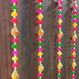 Sellplus 4 Pcs Pink & Green Pompom With Cone Hanging image 2