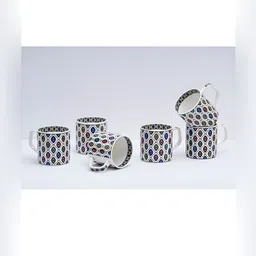 GOLDEN QUEEN'S White & Green Printed Bone China Glossy Cups Set of Cups and Mugs image 2