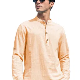 APEKTRA Band Collar Roll-Up Sleeves Straight Short Kurta-picture-17