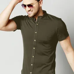GESPO Men Comfort Mandarin Collar Solid Cotton Casual Shirt-picture-21