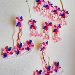 Sangria Floral Beaded Boho Tasseled Bridal Jewellery Set With Maang Tika-picture-17