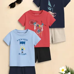 VION Boys Pack Of 3 Printed Round Neck T-Shirts With Shorts-picture-34