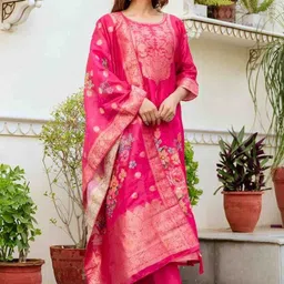 CAPITALHAVEN Women Floral Regular Thread Work Kurta with Trousers & With Dupatta image 3