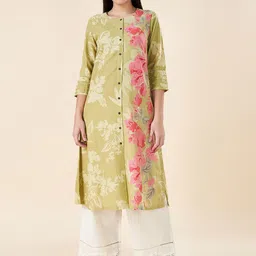 RANGMANCH BY PANTALOONS Floral Printed Cotton Linen Straight Kurta-image-37
