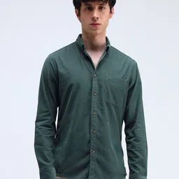 Flying Machine Men Button-Down Collar Solid Cotton Slim Fit Casual Shirt-picture-1