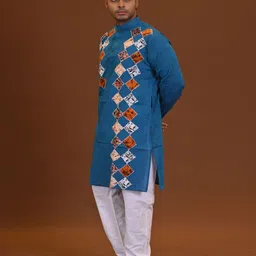 RAM SHYAM collection Men Woven Design Kantha Work Cotton Kurta image 3