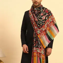 Pashmoda Floral Whispers Men Kalamkari Embroidered Pure Wool Stole-image-96