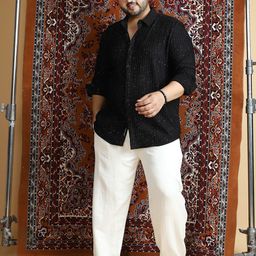 Instafab Plus Vertical Striped Textured Comfort Spread Collar Cotton Shirt-picture-24
