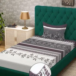 KLOTTHE Purple & White Floral 300 TC Fitted Single Bedsheet Set-2.25mx1.50m-image-88