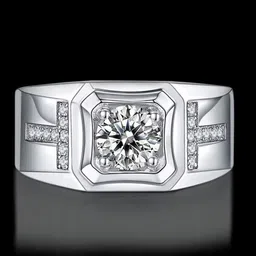 Lila Men Sterling Silver AD-Studded Adjustable Finger Ring image 2