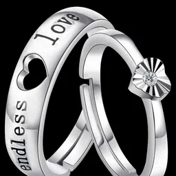 Ringzinnie Unisex Set Of 2 Stainless Steel Stone-Studded Heart Shaped Couple Finger Rings image 3