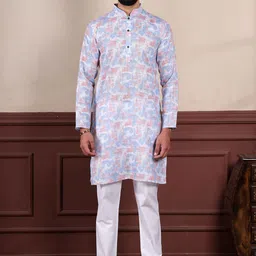 Koshin Printed Regular Linen Kurta with Pyjamas-picture-13