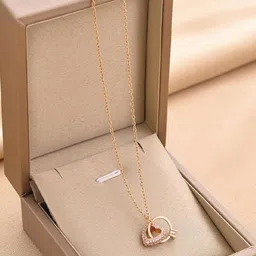 Wynona Stainless Steel Rose Gold-Plated Stones Studded Pendant With Chain image 1