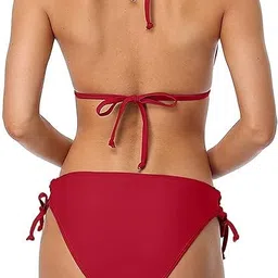 x-night Women's Two Piece Halter Bikini Swimsuits Keyhole Cutout Swimwear Ladies Swimsuit Padded Bathing Suit Red image 2