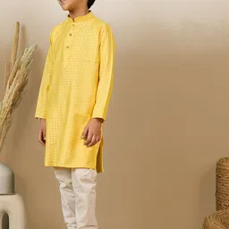 here&now x sanwara Sanwara Boys Geometric Printed Mandarin Collar Straight Kurta With Pyjamas image 3