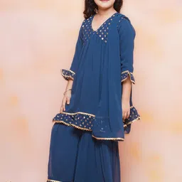 Aj DEZInES Girls Ethnic Motifs Yoke Design Empire Georgette Kurta with Sharara & Dupatta image 2