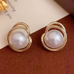 DIVASTRI Stainless Steel 18Kt Gold-Plated Pearls Beaded Anti Tarnish Circular Shaped Studs-picture-32