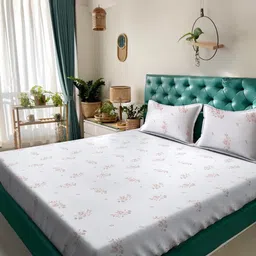 KLOTTHE White Floral 400 TC King Bedsheet with 2 Pillow Covers-image-70