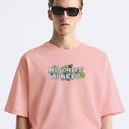 MISCHIEF MONKEY Typography Printed Drop-Shoulder Sleeves Pure Cotton Oversized T-shirt-picture-27