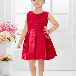 SNAZZYGIRL Girls Red Silk Blend Fit & Flare Dress-image-26